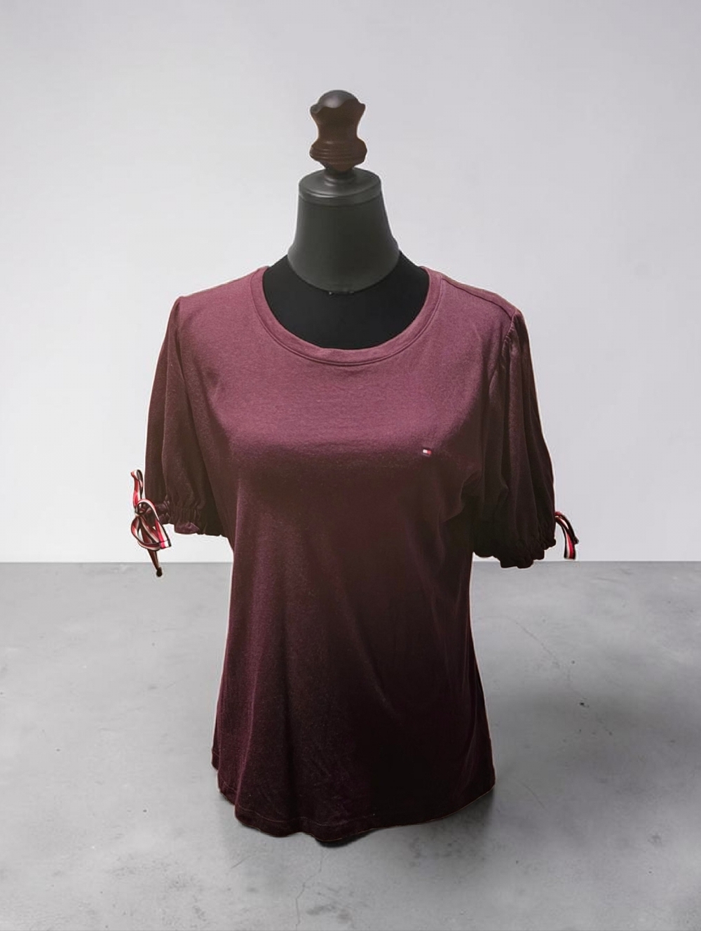 Tommy Hilfiger Short Sleeve Tie-Sleeve Top - Wine